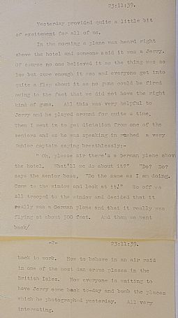 MUN.2.1 Extract from Hetty Munro's diary, 23rd November 1939