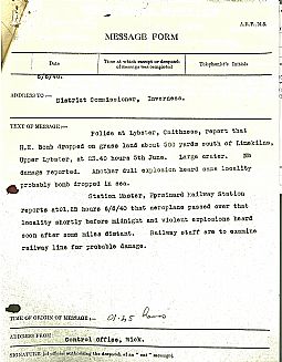 NC.7.3 Latheron Police Report of bomb dropped, 7th June 1940 