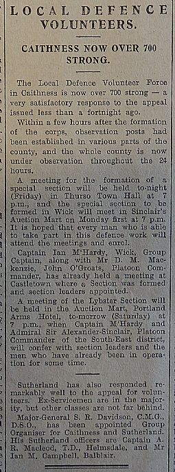 John O'Groat Journal, 7th June 1940, page 4 