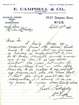 Home guard resignation letter 02.09.1940