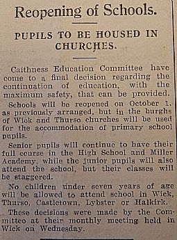 Reopening of schools. John O'Groat Journal 13.09.40