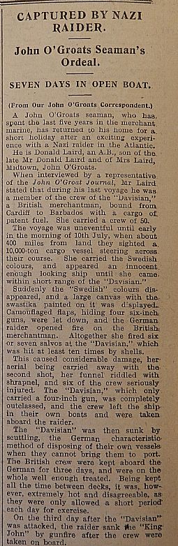 Captured by Nazi raider (1) (John O'Groat Journal 18.10.1940)