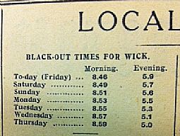 Black-out times for Wick (John O' Groat Journal 22.11.1940)