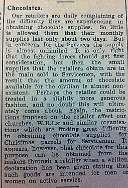 "Chocolates" article in John O' Groat Journal (22.11.1940)