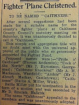 "Caithness" plane christened. John O' Groat Journal 20.12.1940