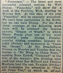 "Pinocchio" article in John O' Groat Journal 03.01.1941