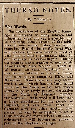 War Words article in John O' Groat Journal 03.01.1941