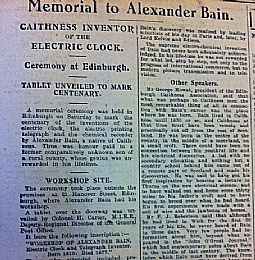 Memorial to Alexander Bain article in John O' Groat Journal 17.01.1941
