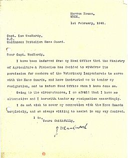 Home Guard resignation letter 01.02.1941