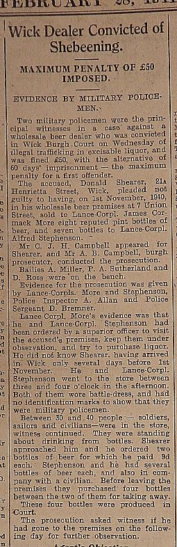 John O' Groat Journal "Wick Dealer...Shebeening" (part 1) 28.02.1941 