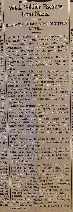 John O'Groat Journal "Wick Soldier escapes from Nazis" 28.03.1941