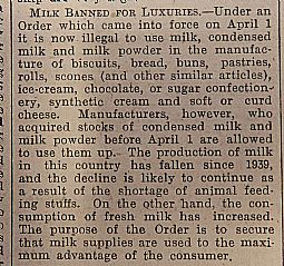John O'Groat Journal "milk banned for luxuries" 11.04.1941