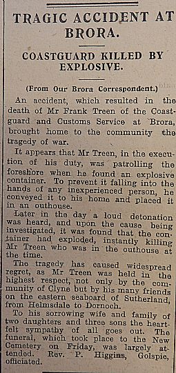 John O'Groat Journal. Tragic accident at Brora 25.04.1941