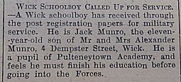 John O'Groat Journal. Schoolboy called up 25.04.1941