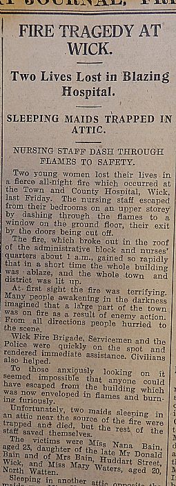 Fire Tragedy in Wick. john O'Groat Journal 02.05.1941