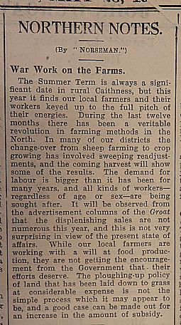 John O'Groat Journal "War work on farms" 23.05.1941