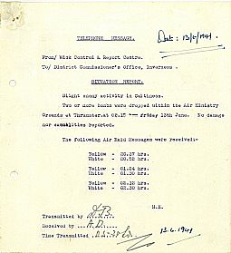 Bombs dropped at Thrumster 13.06.1941