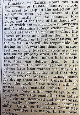 Children to gather roots. John O'Groat Journal 13.06.1941