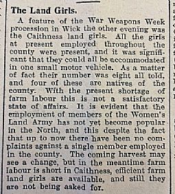 The Land Girls. John O' Groat Journal 11.07.1941