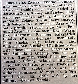 Stroma men arrested. John O'Groat Journal 18.07.1941