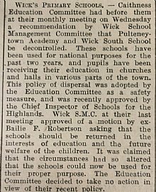 14.08.1942 John O'Groat Journal Wick primary schools